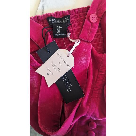 New Rachael Zoe Red velvet crop smocked button front tank size small - Picture 8 of 11